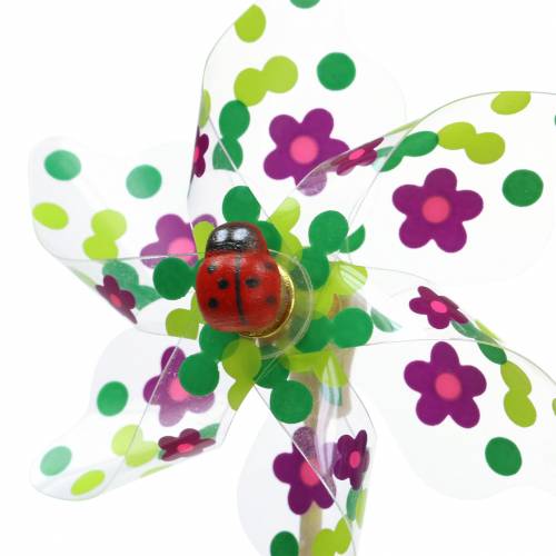 Floristik24 Moulin à vent mini coloré avec coccinelle Ø9cm 12p