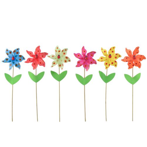 Floristik24 Moulin à vent coccinelle sur fleur Ø8,5cm H28cm 6pcs