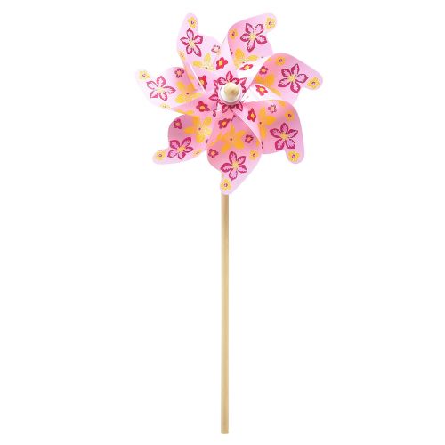 Floristik24 Moulinet sur bâton décoration moulin à vent rose jaune Ø30,5cm 74cm