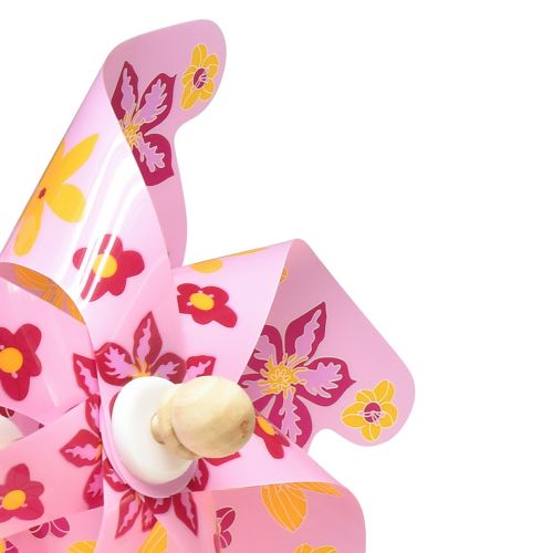 Floristik24 Moulinet sur bâton décoration moulin à vent rose jaune Ø30,5cm 74cm