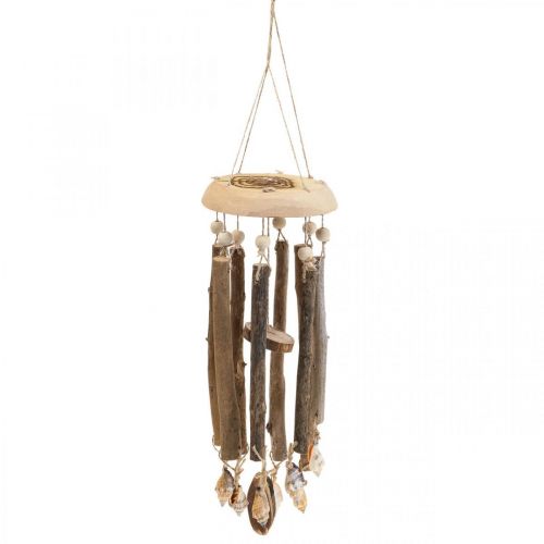 Floristik24 Carillon à vent en bois, décoration maritime coquillages nature Ø14cm H40cm