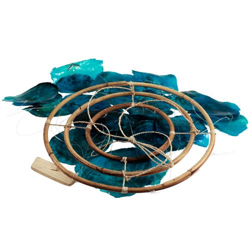 Article Carillon à vent maritime à suspendre, décoration coquillages Capiz bleu 90cm