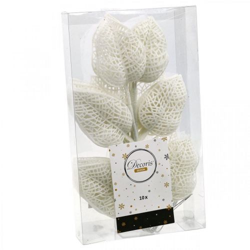Article Décoration d&#39;hiver, feuilles déco, branche artificielle paillettes blanches L36cm 10p