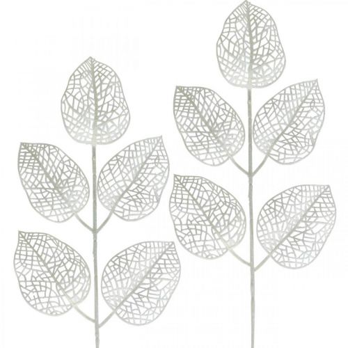 Article Décoration d&#39;hiver, feuilles déco, branche artificielle paillettes blanches L36cm 10p