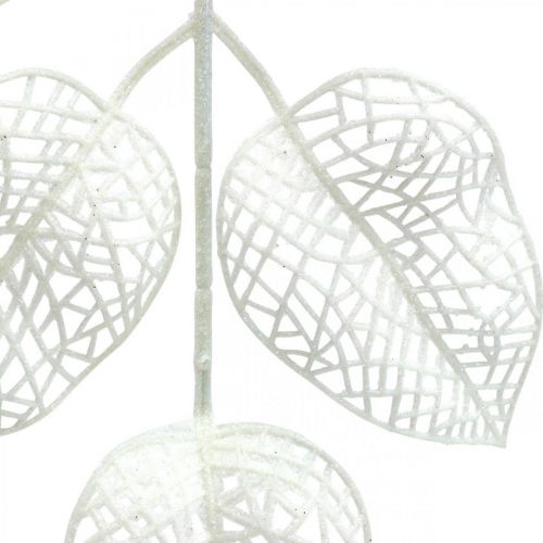 Article Décoration d&#39;hiver, feuilles déco, branche artificielle paillettes blanches L36cm 10p