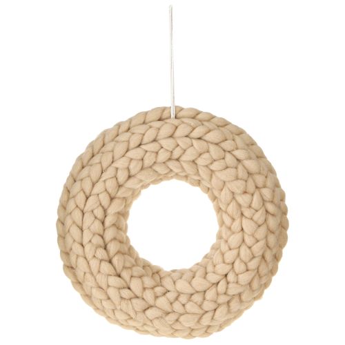 Article Couronne décorative en feutre de laine à suspendre marron clair Ø25cm L4cm