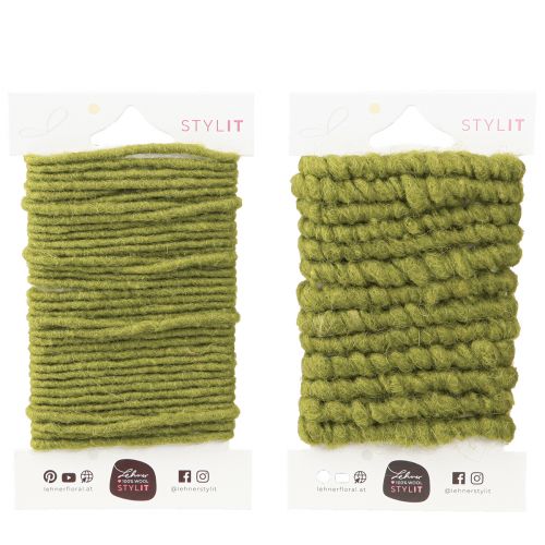 Article Cordon laine fil mèche polaire vert mousse L7m lot de 2
