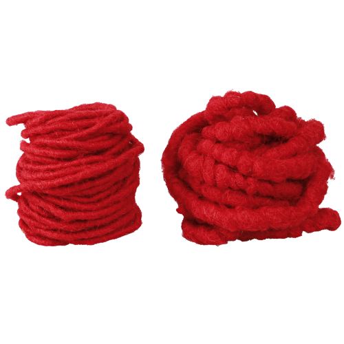 Floristik24 Lot de 2 cordons en laine et feutre rouge, mèche, fil polaire, L7 m