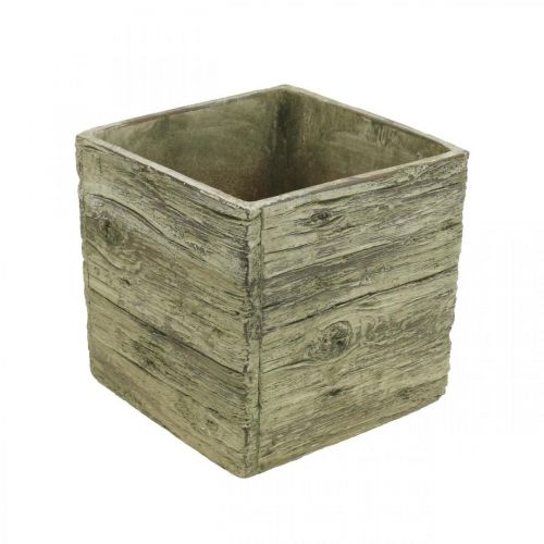 Floristik24 Pot de fleurs carré 18x18cm caisse béton aspect bois