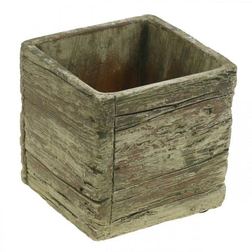 Floristik24 Cache-pot carré 9.5x9.5cm cache-pot béton aspect bois