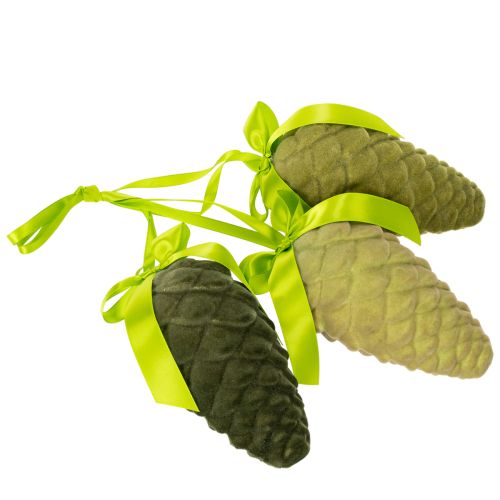 Pommes de pin décoratives à suspendre, pommes de pin floquées avec ruban et nœud, 18 cm, lot de 3 | Floristik24.be
