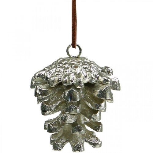 Cônes décoratifs pomme de pin à suspendre argent H6cm