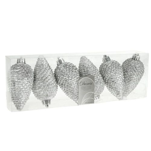 Article Cônes plastique argent 8cm 6pcs. à suspendre