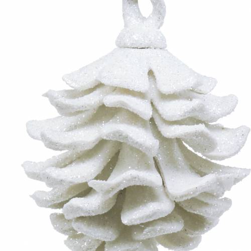 Article Cônes de décoration de sapin de Noël paillettes blanches 9cm 6pcs