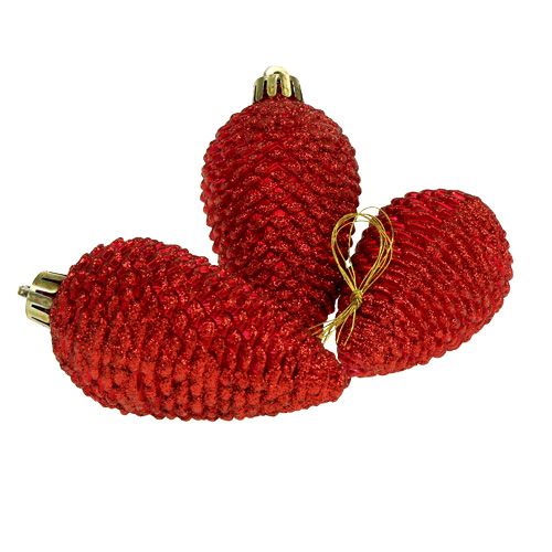 Floristik24 Cônes de décoration de sapin rouge 9cm 6pcs