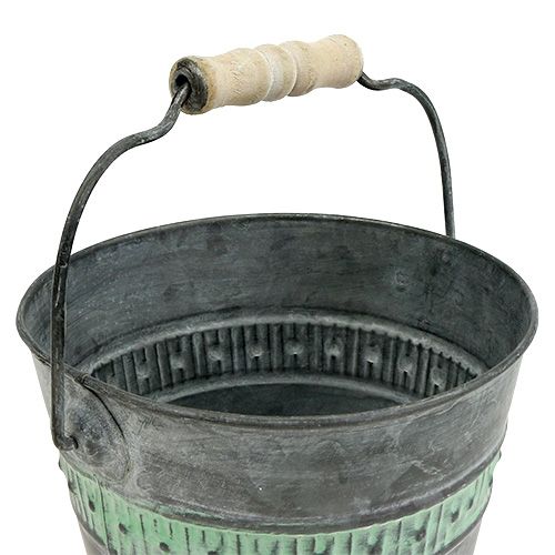 Floristik24 Seau en zinc avec décor vert Ø 15 cm H. 12 cm
