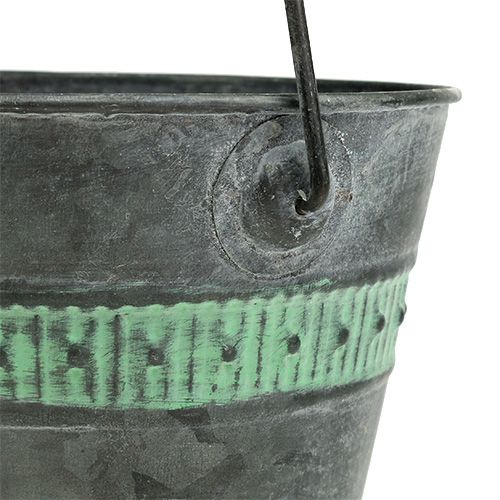 Floristik24 Seau en zinc avec décor vert Ø 15 cm H. 12 cm