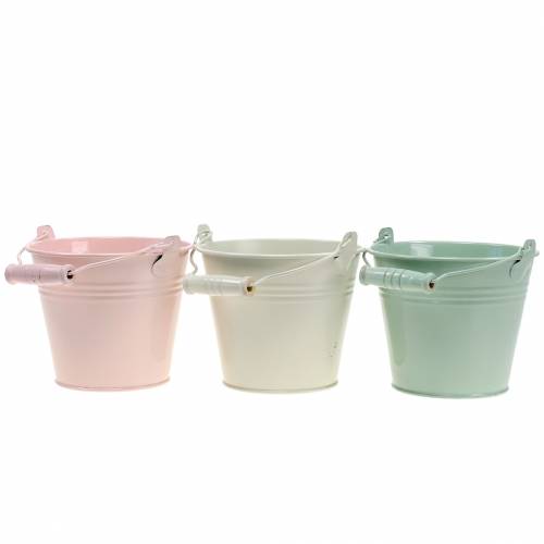 Floristik24 Assortiment de seau en zinc couleurs pastel Ø12cm H10cm 8pcs