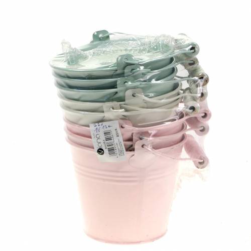 Floristik24 Assortiment de seaux en zinc couleurs pastel Ø14cm H12cm 6pcs