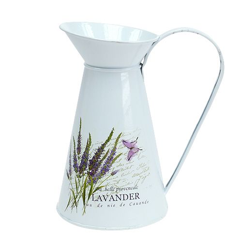 Floristik24 Carafe en zinc motif lavande H. 22 cm 1 p. blanc