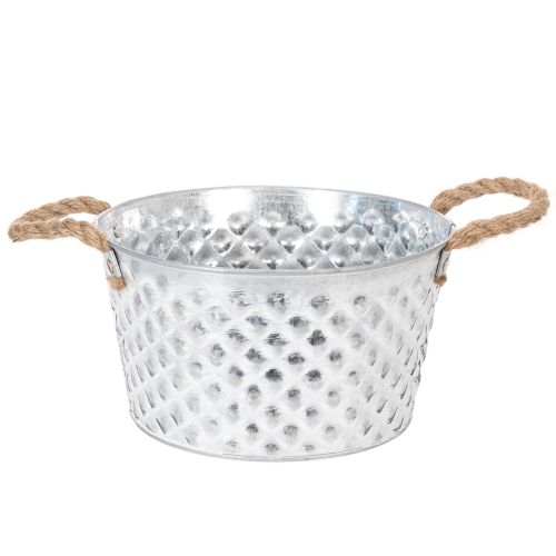 Bol décoratif en zinc, métal avec anse en corde, Ø 22 cm H 12 cm | Floristik24.be