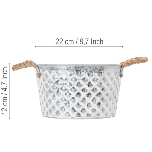 Bol décoratif en zinc, métal avec anse en corde, Ø 22 cm H 12 cm | Floristik24.be