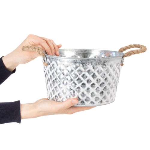 Bol décoratif en zinc, métal avec anse en corde, Ø 22 cm H 12 cm | Floristik24.be