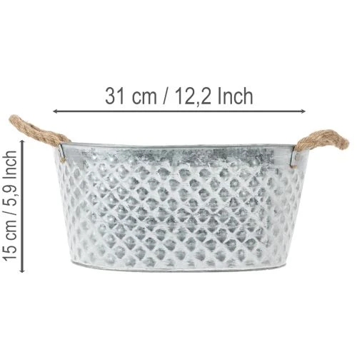 Grand bol ovale en zinc, 31 cm x 20 cm, H 15 cm | Floristik24.be