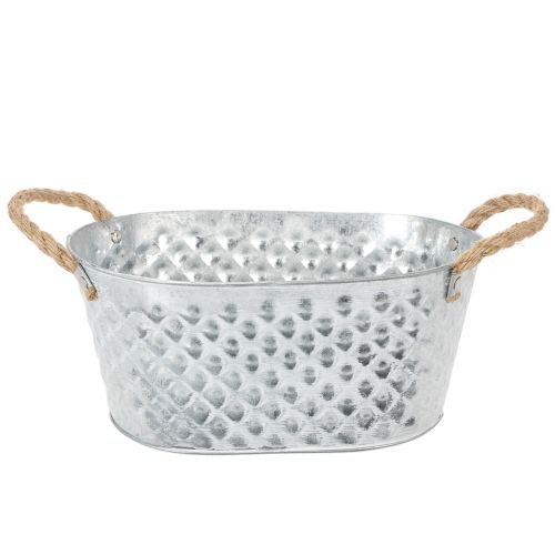 Bol ovale en zinc avec anses en corde, 27 cm x 17,5 cm, H 12 cm acheter | Floristik24.be