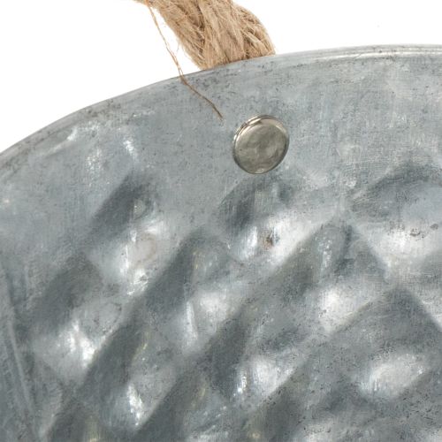 Bol ovale en zinc avec anses en corde, 27 cm x 17,5 cm, H 12 cm | Floristik24.be