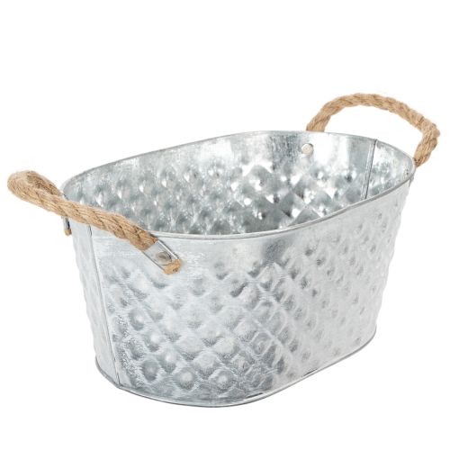 Bol ovale en zinc avec anses en corde, 27 cm x 17,5 cm, H 12 cm | Floristik24.be