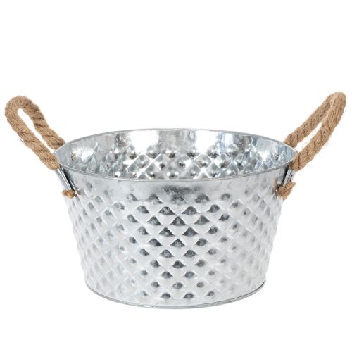Bol rond en zinc avec anses en corde Ø25cm H14cm