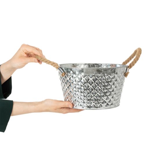 Bol rond en zinc avec anses en corde Ø25cm H14cm | Floristik24.be