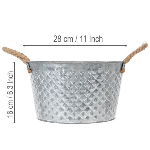 Bol rond en zinc avec anses en corde Ø28cm H16cm | Floristik24.be