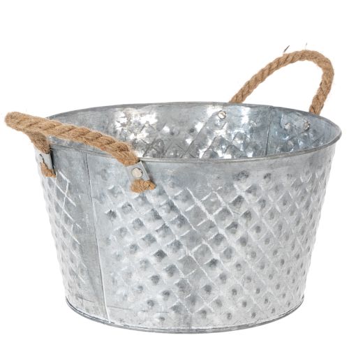 Bol rond en zinc avec anses en corde Ø28cm H16cm | Floristik24.be