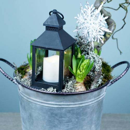 Floristik24 Bol en zinc avec anses gris, marron et blanc lavé Ø31cm H21cm