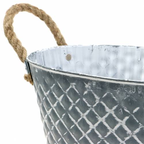 Floristik24 Bol en zinc diamant avec anses en corde ovale 32cm H15cm