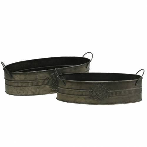 Floristik24 Bol décoratif antique ovale zinc 33,5cm / 29,5cm 2pcs