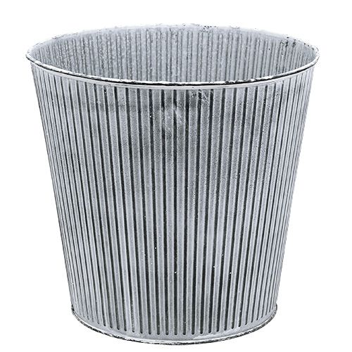Floristik24 Pot en zinc gris strié Ø 22 cm H. 21 cm