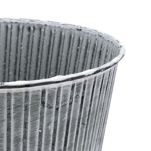 Floristik24 Pot en zinc gris strié Ø 22 cm H. 21 cm