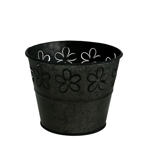 Floristik24 Pot en zinc noir avec fleurs Ø 10 cm H. 8 cm
