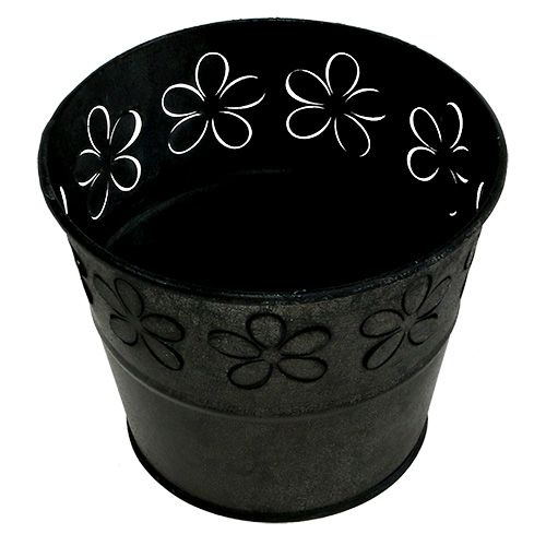 Floristik24 Pot en zinc noir avec fleurs Ø 10 cm H. 8 cm
