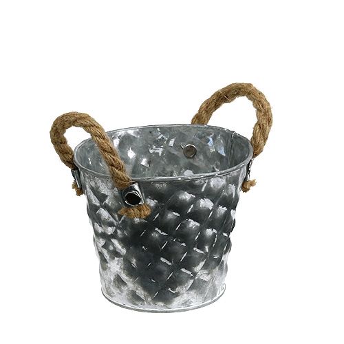 Floristik24 Pot en zinc avec poignées en corde Ø 12 cm H. 10 cm