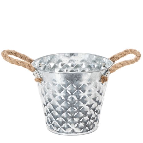 Pot en zinc avec anses en corde Ø14,5 cm H13 cm