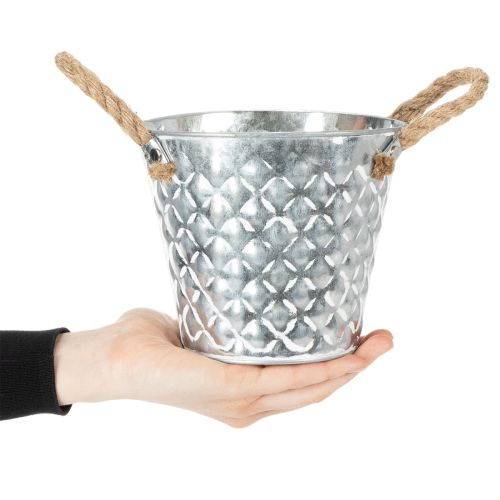 Pot en zinc avec anses en corde Ø14,5 cm H13 cm | Floristik24.be