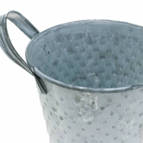 Floristik24 Pot en zinc avec poignées pointillé gris Ø12cm H10cm