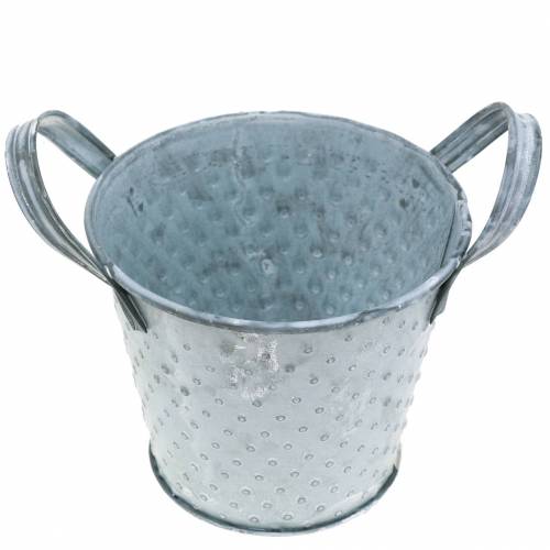 Floristik24 Pot en zinc avec poignées pointillé gris Ø12cm H10cm