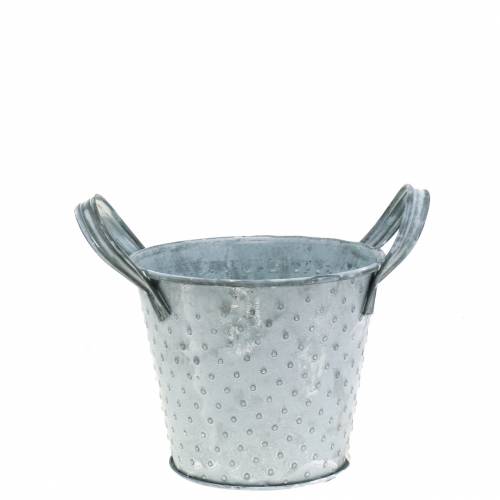 Floristik24 Pot en zinc avec poignées pointillé gris Ø12cm H10cm