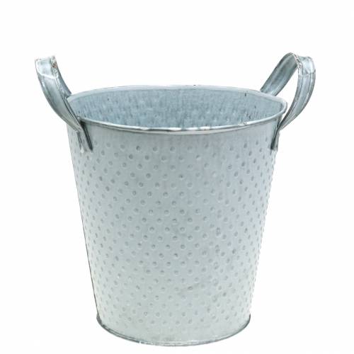 Floristik24 Pot en zinc avec poignées à pois gris Ø16cm H15cm