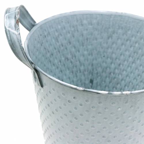 Floristik24 Pot en zinc avec poignées à pois gris Ø16cm H15cm